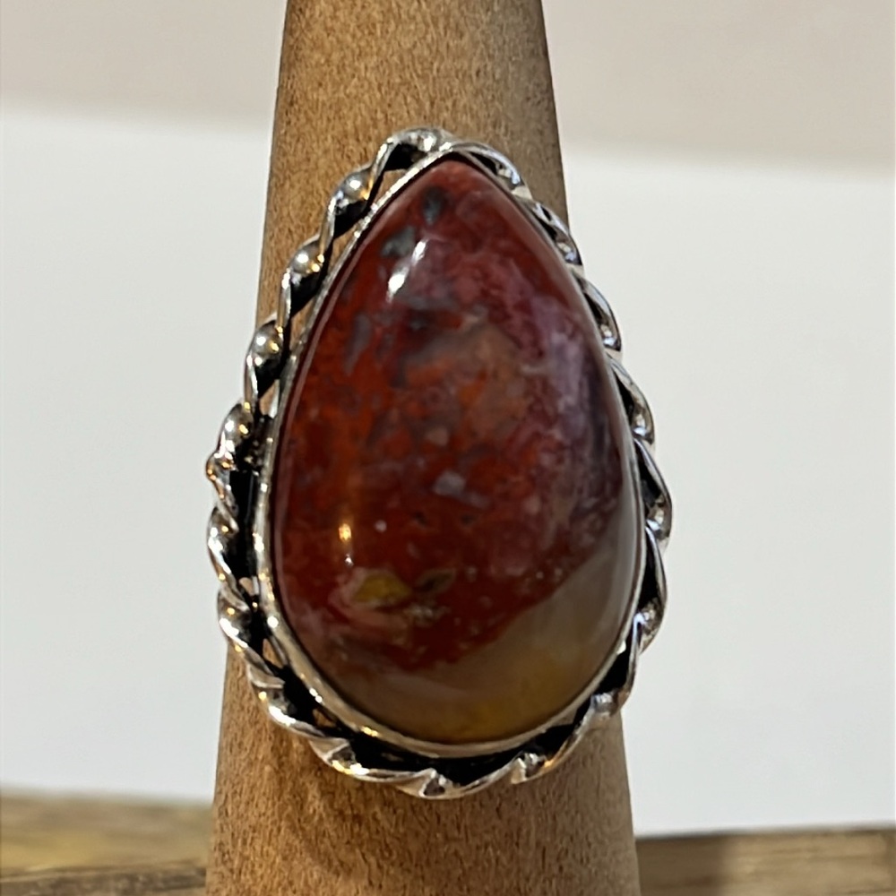 BRECCIATED JASPER GEMSTONE RING SIZE 6.25 STAMPED 925 SILVER PLATED - Picture 8 of 8